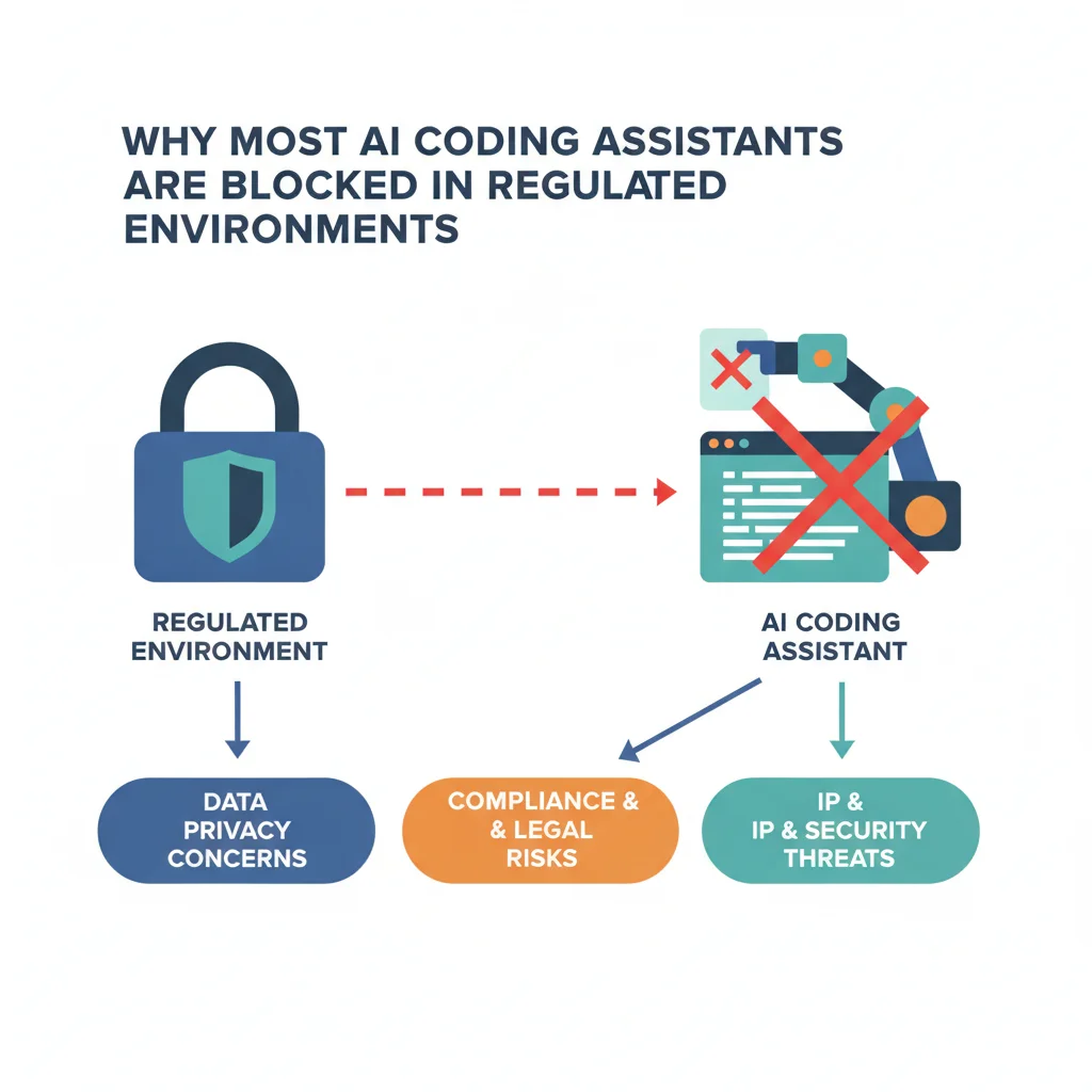 Why most AI coding assistants are blocked in regulated environments infographic