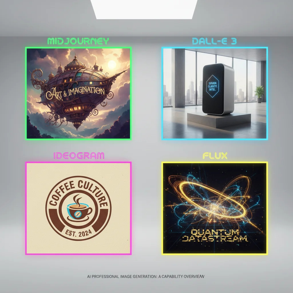 Flux vs Midjourney vs DALL-E 3 vs Ideogram comparison on professional image generation tasks