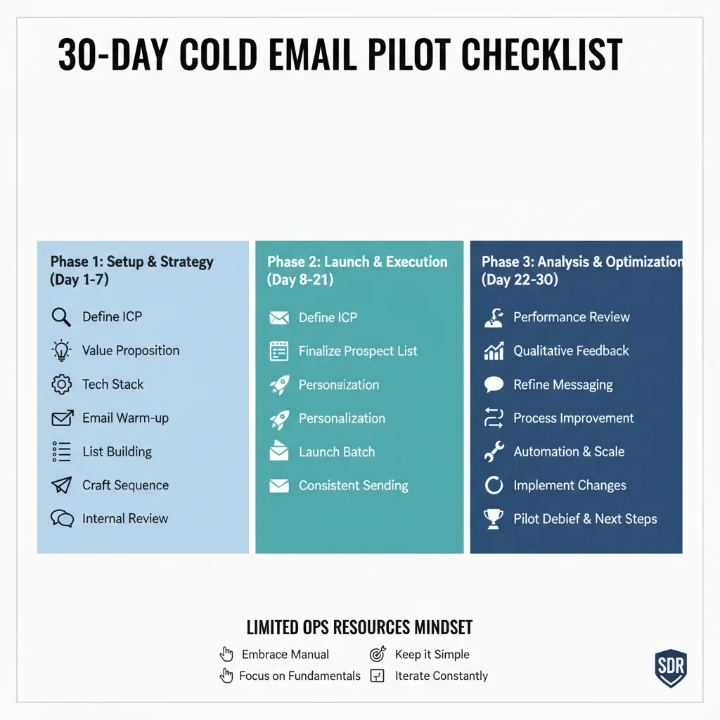 30-day cold email pilot checklist for startups and small SDR teams with limited ops resources